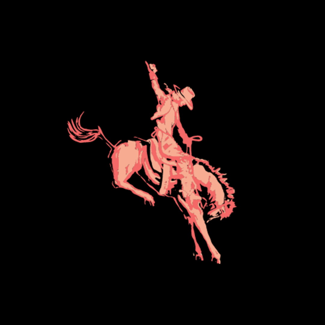 Serving Country Logo. Pink cowboy riding a horse.